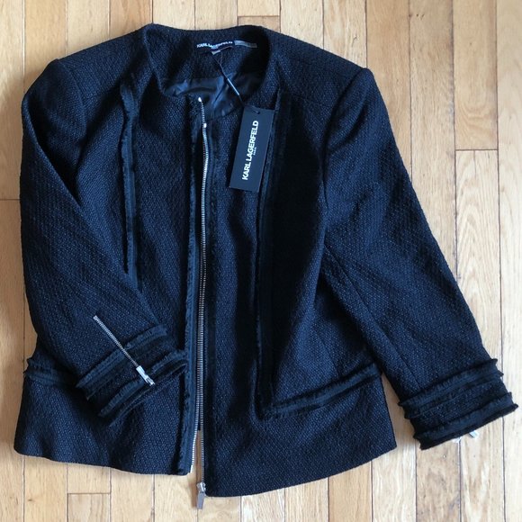 Brand New Women's Karl Lagerfeld Black Tweed Blazer Jacket - Picture 8 of 16